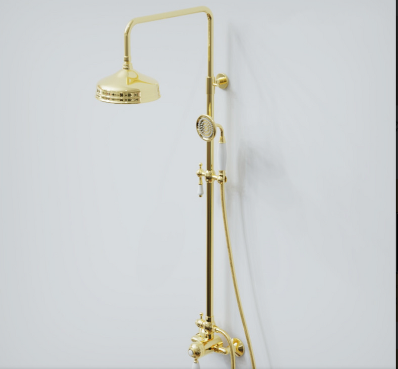 Victoria-Gold-Chrome  Polished Brass Victorian Exposed Thermostatic Shower system