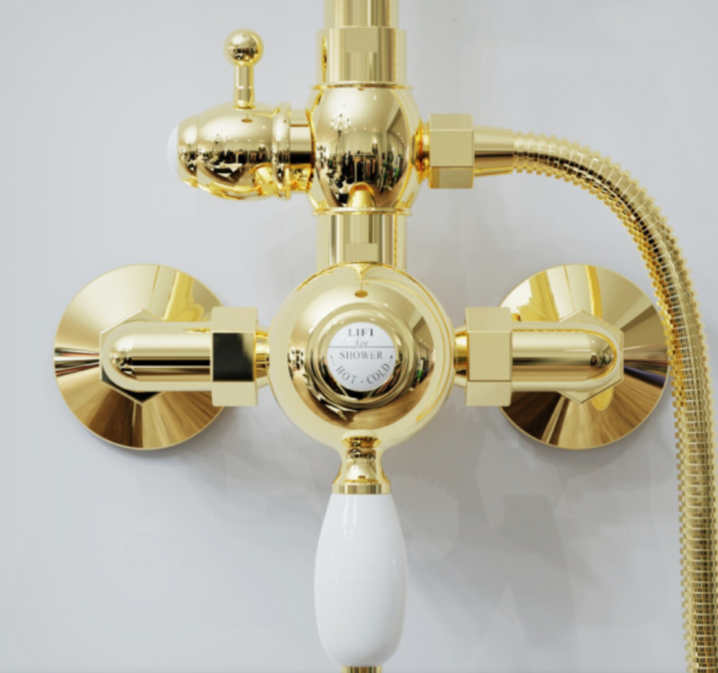 Victoria-Gold-Chrome  Polished Brass Victorian Exposed Thermostatic Shower system