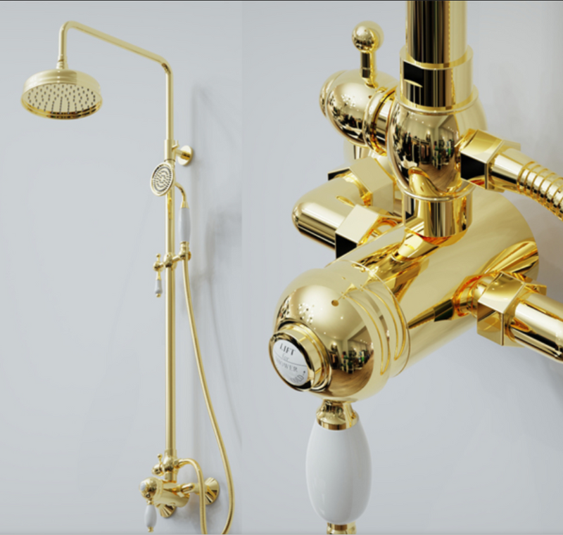 Victoria-Gold-Chrome  Polished Brass Victorian Exposed Thermostatic Shower system