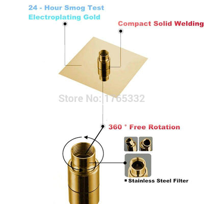 Gold shiny  3 Way Diverter Pressure Balance Shower With Square 8 Inch Rain Head Kit