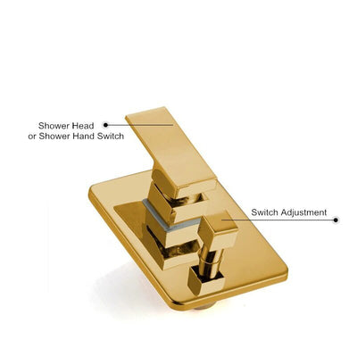 Gold shiny  3 Way Diverter Pressure Balance Shower With Square 8 Inch Rain Head Kit