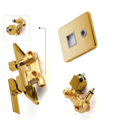 Gold shiny  3 Way Diverter Pressure Balance Shower With Square 8 Inch Rain Head Kit