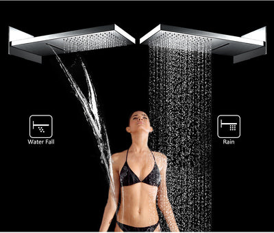 Chrome Square Waterfall Rain 2 and 3 Way Control Shower Kit