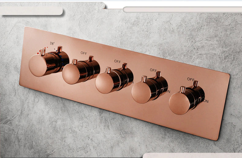 Lisse-Rose Gold Spa Luxury Ceiling Rain Head 23"x15" With Waterfall, Mist Spray and Thermostatic Hand Held Spray X 6 jets shower system