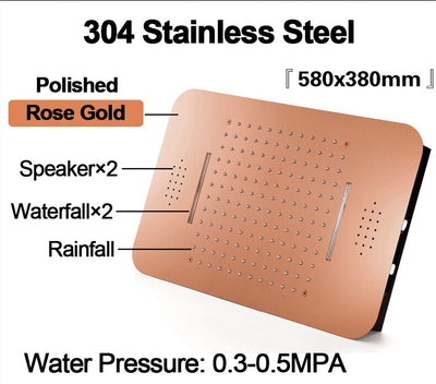 Lisse-Rose Gold Spa Luxury Ceiling Rain Head 23"x15" With Waterfall, Mist Spray and Thermostatic Hand Held Spray X 6 jets shower system