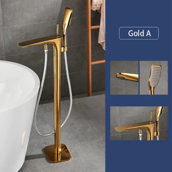 Floor Stand Bathroom Bath Faucet Luxury Brass Bathtub Hot Cold Water Freestanding With Handshower Single Handle Mixer Shower Tap