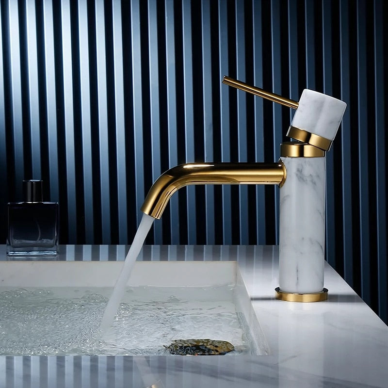 Karma -Single Hole Bathroom Faucet with Natural stone marble