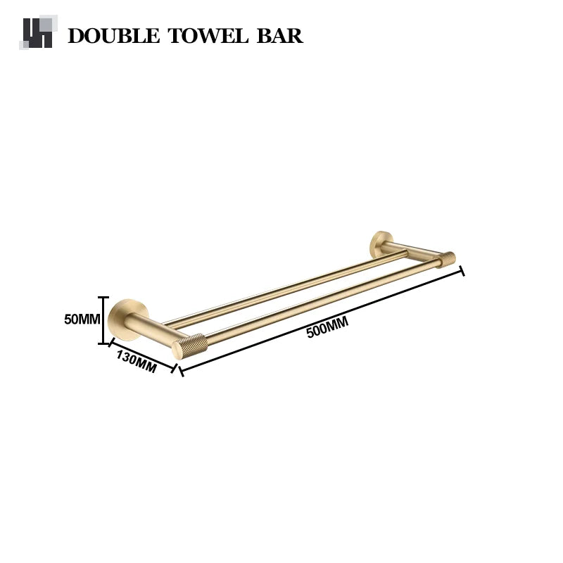 Brushed Gold Robe Hook Towel Rail Bar Rack Toilet Brush Tissue Paper Holder Soap Dish Shelf