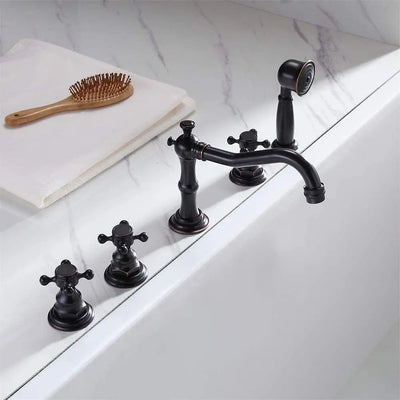 Victorian black matte 5 holes deck mounted bathtub filler faucet set