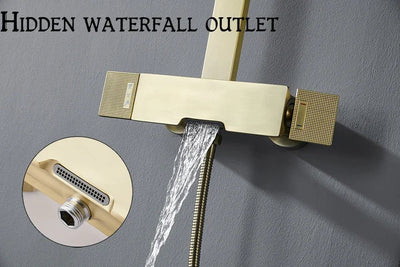 Brushed Gold Shower Set Rainfall  Faucet Bathroom Wall Gold Brush Shower Mixer Hot and Cold Bath Shower Mixer Tap