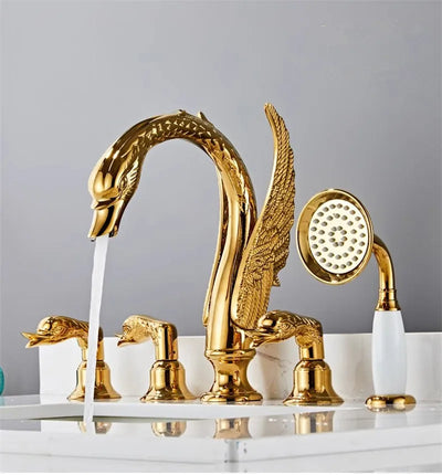 Gold swan 5 holes deck mounted bathtub filler faucets