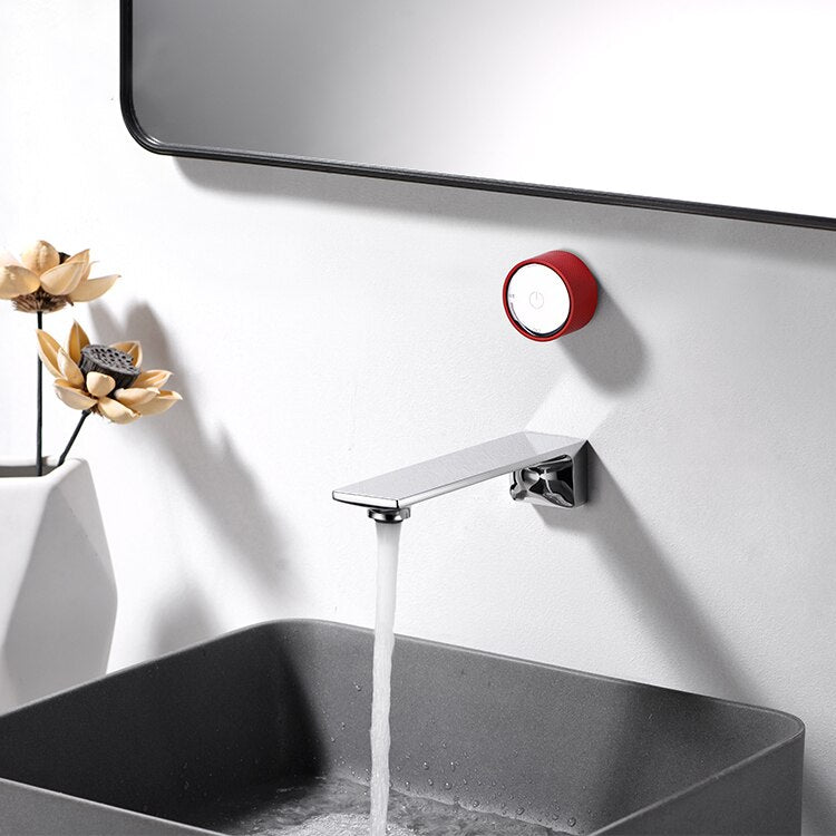 Chrome with red single lver wall mounted faucet