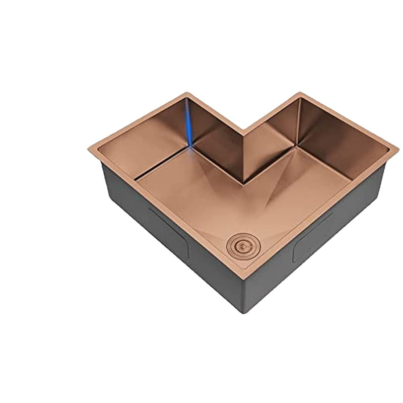 Copper -Brushed Gold-Rose Gold Corner 30" Inch stainless steel single bowl undermount kitchen sink 14 gauge