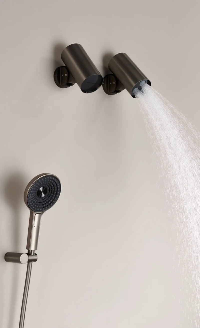 Porsha-Wall-mounted Shower System with Embedded Hot Melt Gun, Grey and White Shower Set