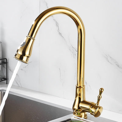 Gold Victorian pull out dual sprayer kitchen faucet