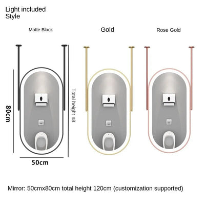 Oval 2 pole  1 side Brushed Gold LED Ceiling Mount Mirror