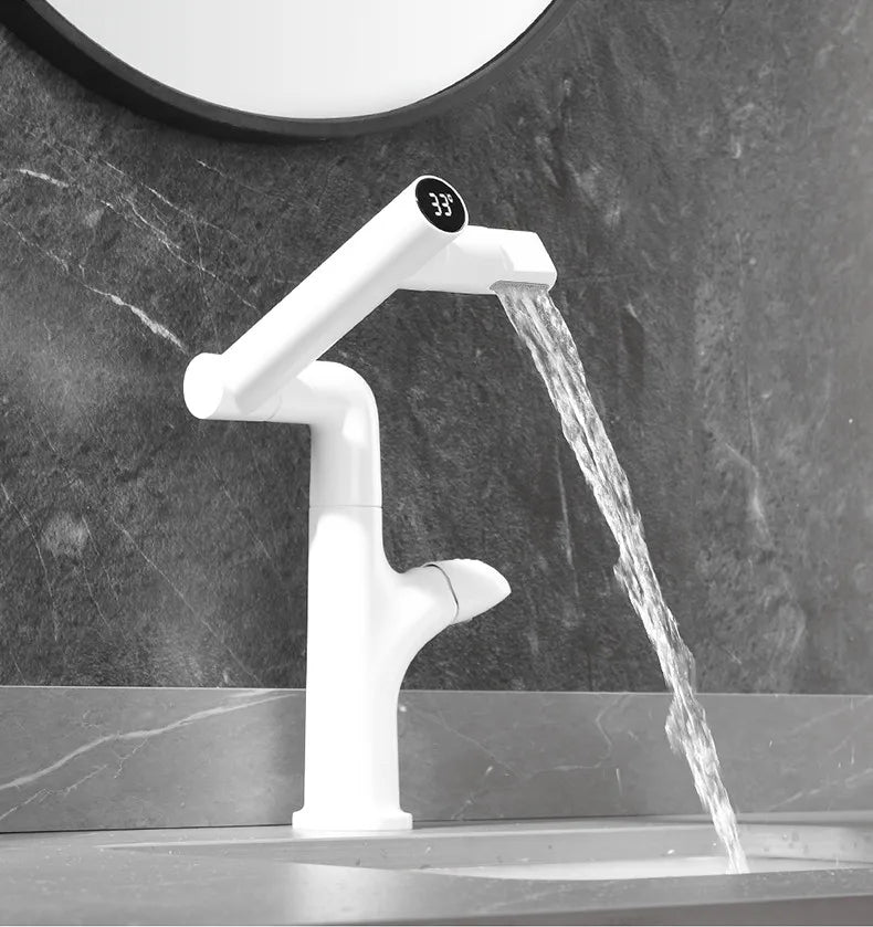 Modern Intelligent Digital Display LED Basin Faucet Bathroom 360° Rotation Wash Hot and Cold Water Sink Mixer Taps Kitchen Tap