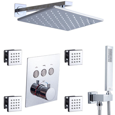 Lobo- Rectangular Rain head 12"x8" 2 way easy touch buttom function diverter thermostatic pressure balance shower kit