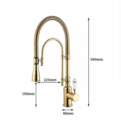 Brushed Gold Victorian Kitchen Faucet with porcelain handle