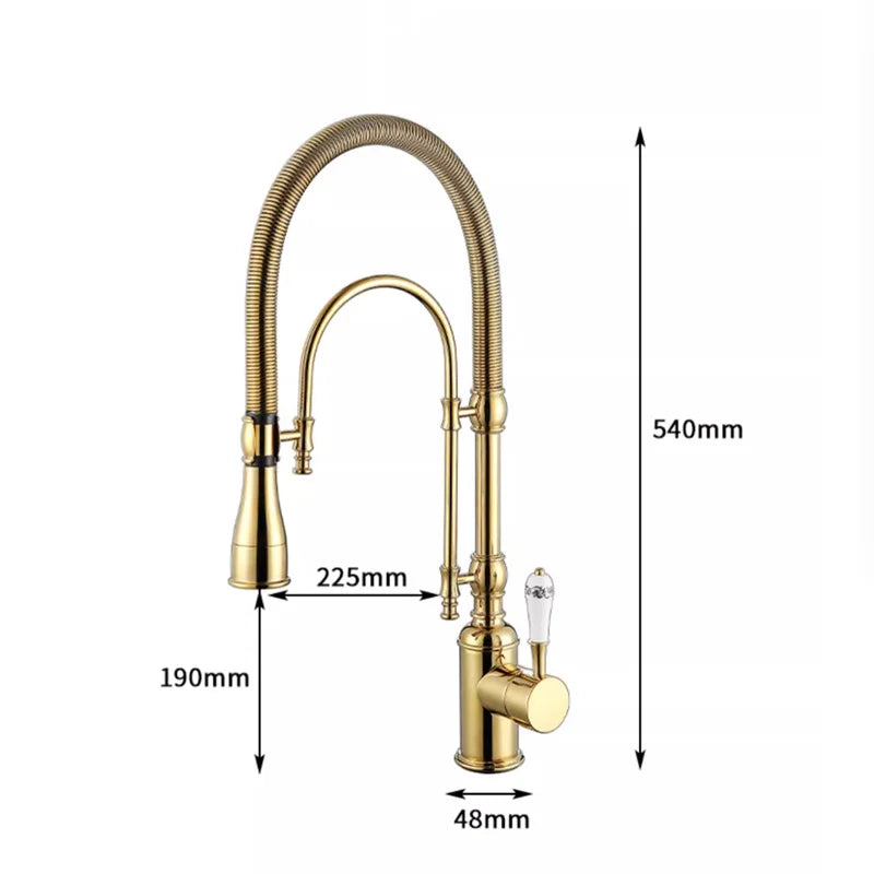 Brushed Gold Victorian Kitchen Faucet with porcelain handle