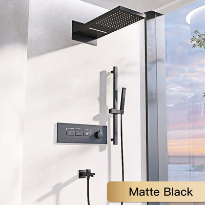 New Nordic Design -White matte led spa ceiling flush mount rectangular rain head 23"x15" 4 way function thermostatic rain waterfall shower system set