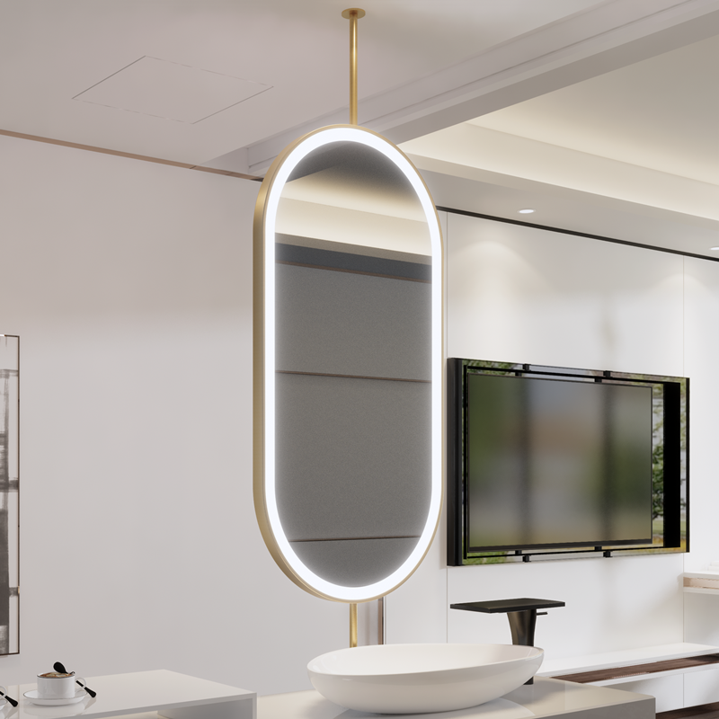 Gold Metal Sparkle -ceiling Mount Bathroom LED Mirror