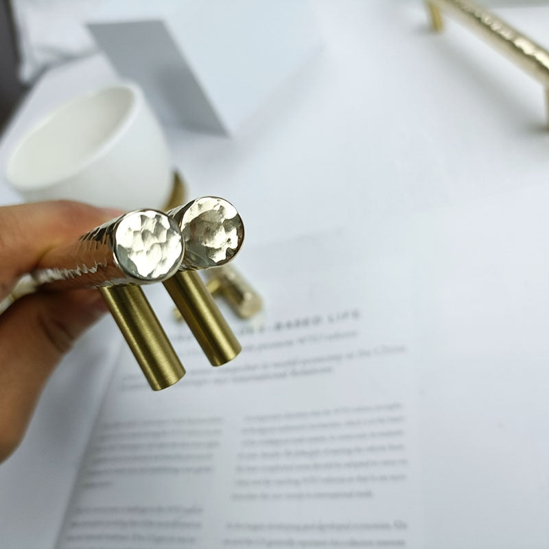 Nordic Gold Polished Round Hammered Cabinet Door Handles and Knobs