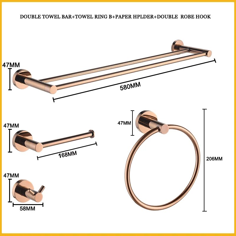 Round rose gold polished bathroom accessories set