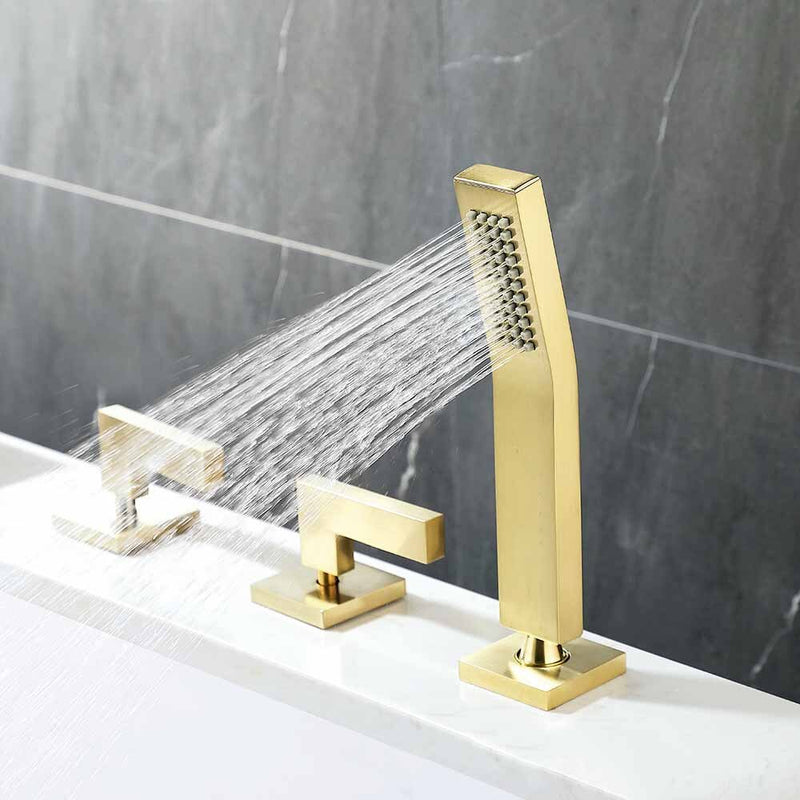 Modern square waterfall 5 pieces deck mounted bathtub filler faucet set