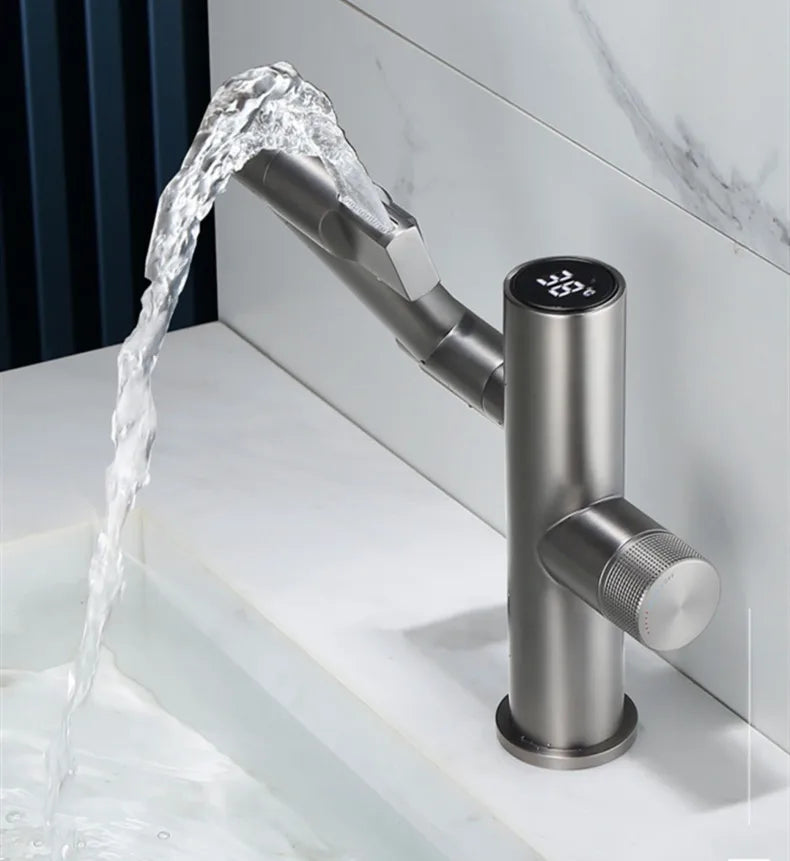 Modern Intelligent Digital Display LED Basin Faucet Bathroom 360° Rotation Wash Hot and Cold Water Sink Mixer Taps Kitchen Tap