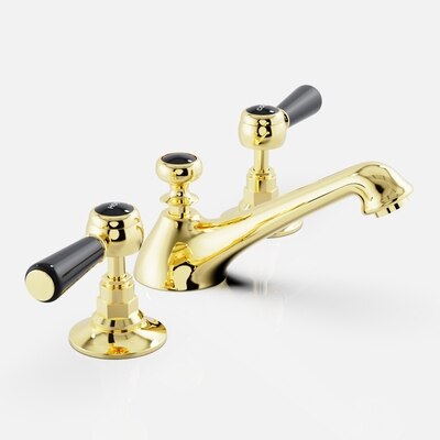 Victorian Gold polish with black two tone 8" inch wide spread bathroom faucet