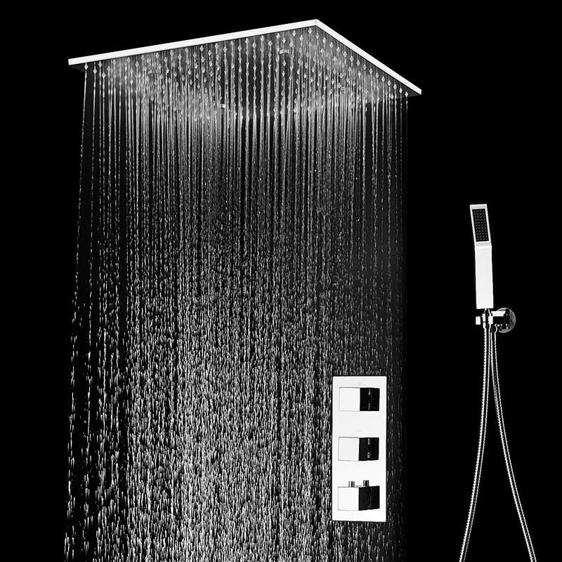 hm High Quality Thermostatic Shower System Set 20Inch Square Ceilling Massage Misty Rainfall Shower Head Faucet Chrome Polished