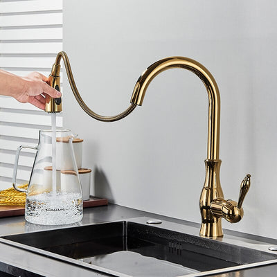 Rosa- -Rose gold polished tradtional victorian pull out dual spray kitchen faucet