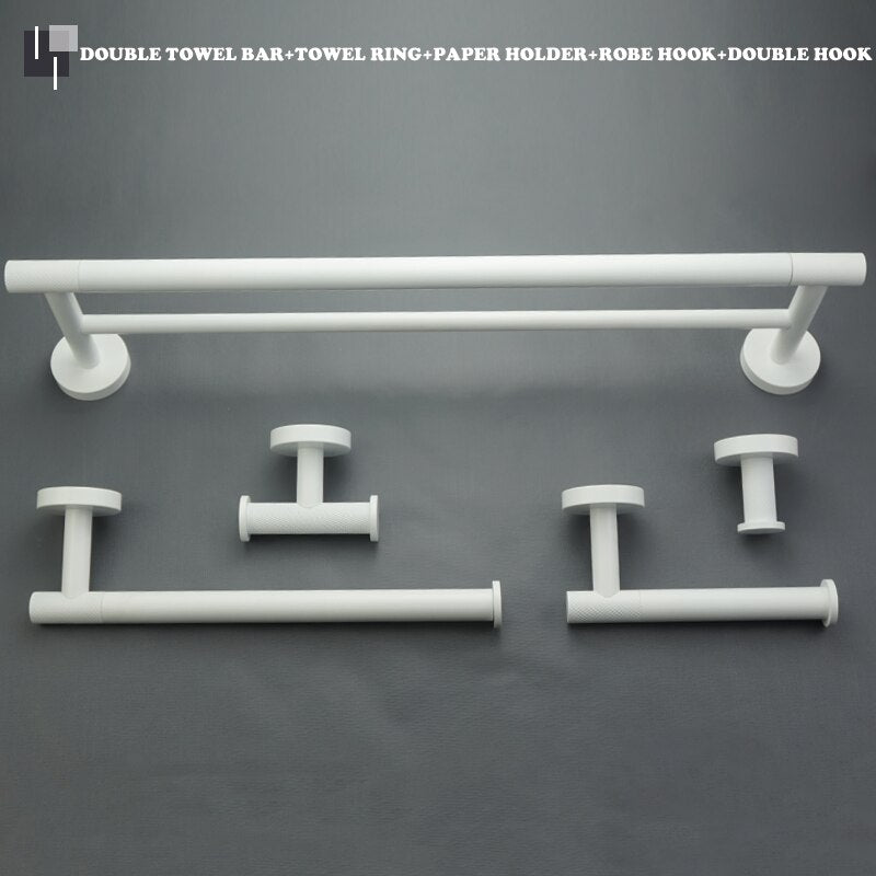 White matted bathroom accessories