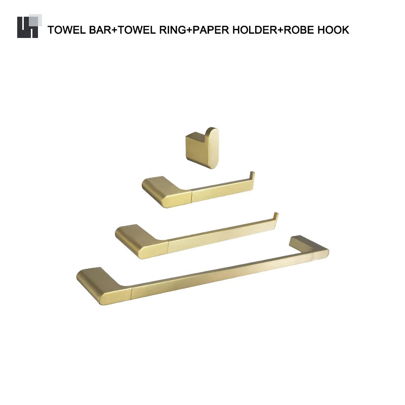 Brushed Gold  Bathroom Accessories Hardware Towel Bar Rail Toilet Paper Holder Towel Rack Hook Toilet Brush Soap Dispenser