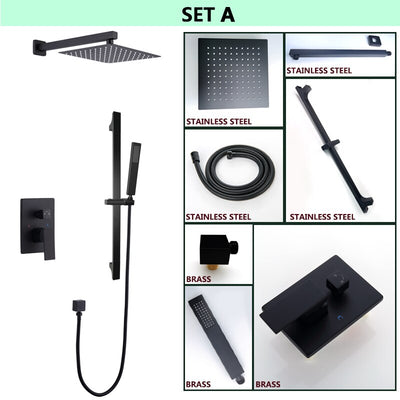 Black matte Square 8" Inch Rain Head 2 Way Diverter Function CSA-CUPC Shower Kit