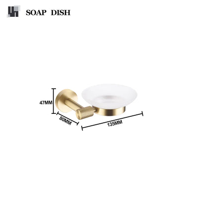 Brushed Gold Robe Hook Towel Rail Bar Rack Toilet Brush Tissue Paper Holder Soap Dish Shelf