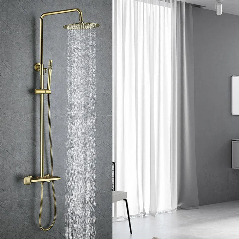 Brush Gold Bath Shower Set Bathroom Hot Cold Thermostatic Mixer Shower System Bathtub Wall Mount SPA Rainfall Modern Faucets Tap