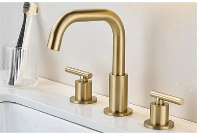 Brushed gold Victorian Traditional 8" Inch wide spread lavatory faucet