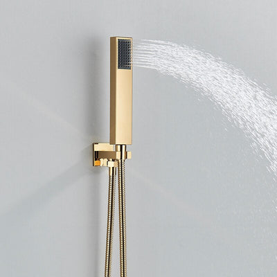 Gold polish brass-Square Rain Head 8-10-12-16 inches-  3-way fucntion diverter - Thermostatic Mixer Brass Shower Mixer 6pcs Spa body Jets