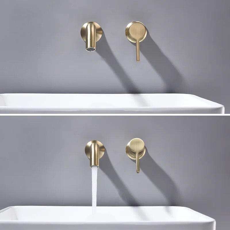 Modern wall mounted single lever handle bathroom faucet