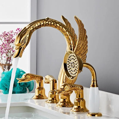 Gold swan 5 holes deck mounted bathtub filler faucets