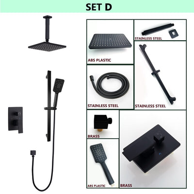 Black matte Square 8" Inch Rain Head 2 Way Diverter Function CSA-CUPC Shower Kit