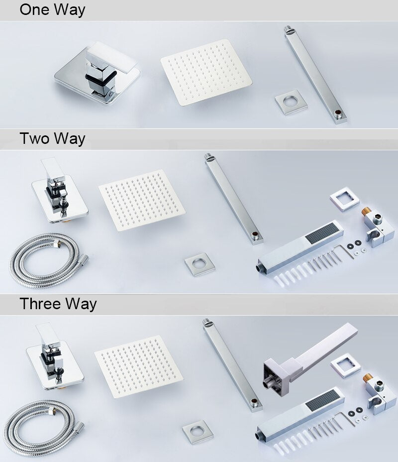 Chrome  CUPC square rain head 1-2 -3 way pressure balance shower kit