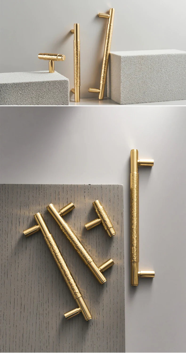 Gold Polished Modern Hammered Cabinet Door Drawers Handles