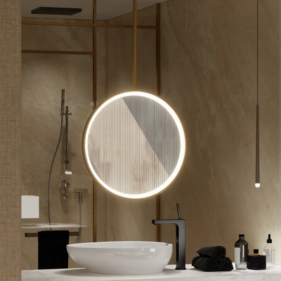 Round Ceiling mount brushed gold LED mirror