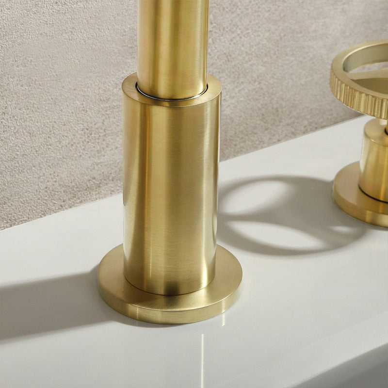 Bergen-Brushed gold Industrial 8" Inch widespread bathroom faucet