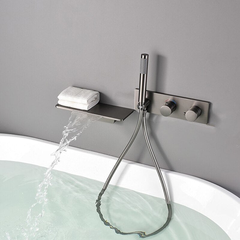 Waterfall Thermostatic wall mounted bathtub filler faucet set