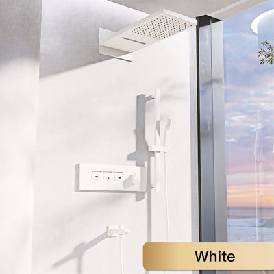 New Nordic Design -White matte led spa ceiling flush mount rectangular rain head 23"x15" 4 way function thermostatic rain waterfall shower system set