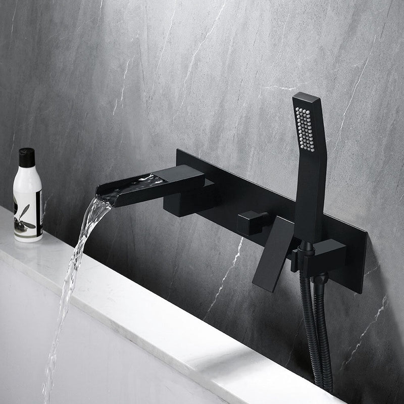 Square waterfall wall mounted bathtub filler faucet set